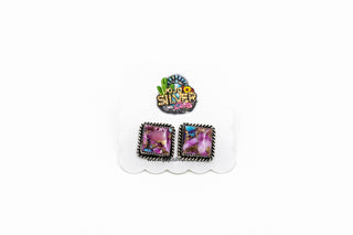 Square Studs - Pink Dahlia